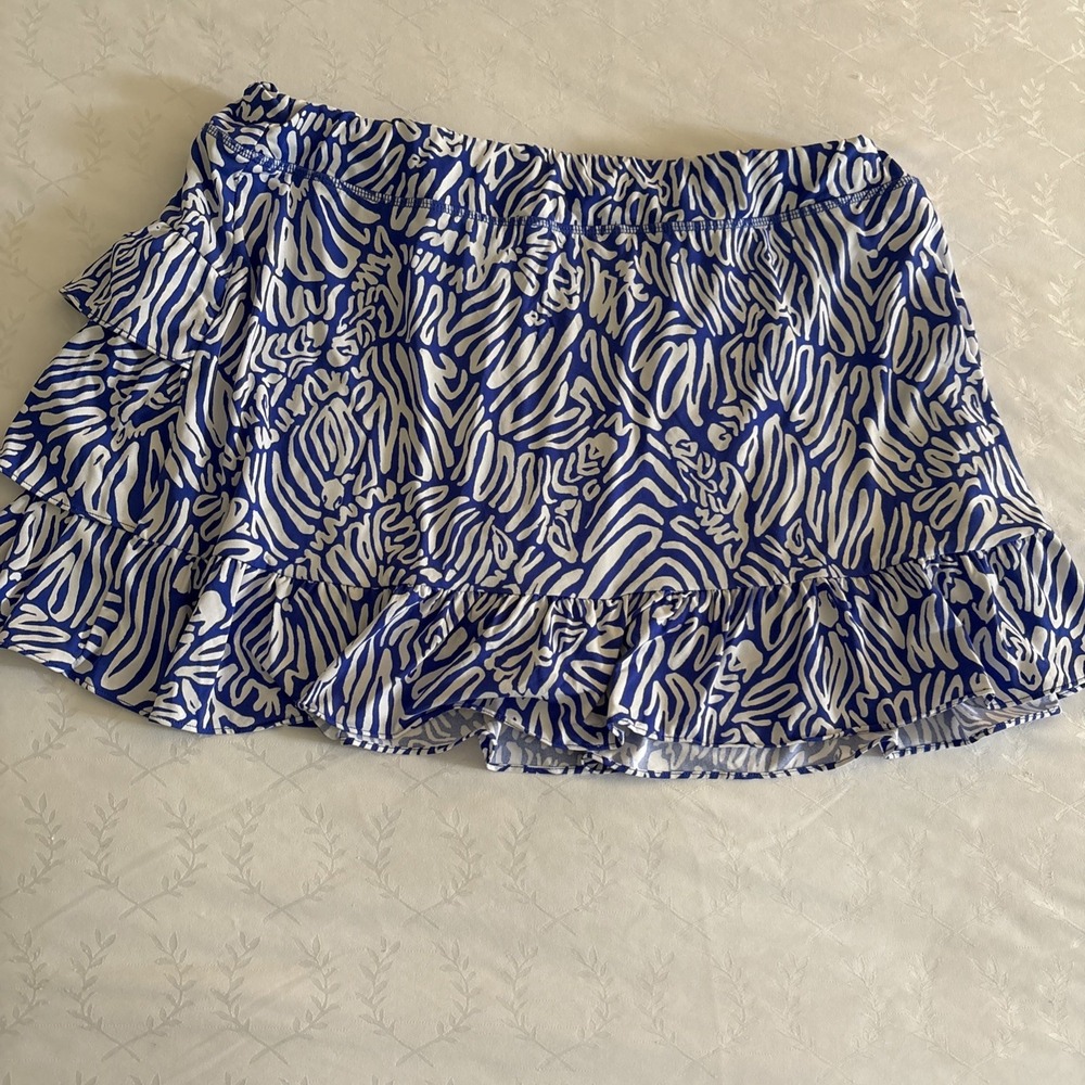 Lilly Pulitzer Luxletic XL Blue White Ruffle Golf Tennis Pickelball Athleisure